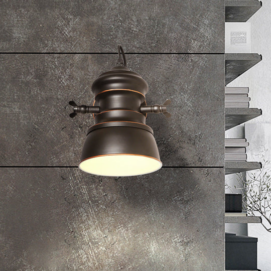 1-Head Wall Mounted Bedroom Sconce With Swivel Joint - Black Round Iron Lighting For Warehouse