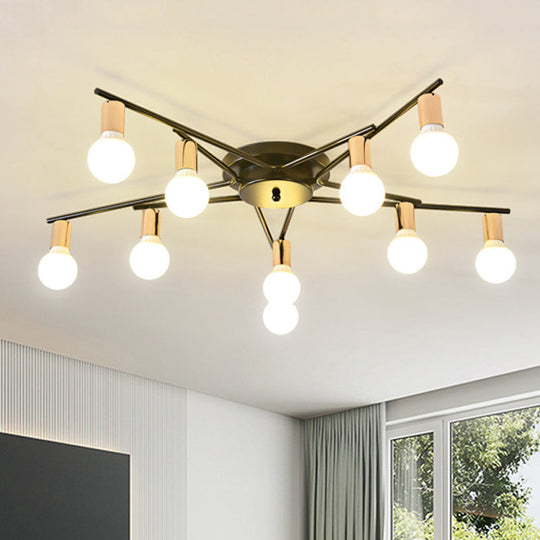 Modern Gold Starburst Semi Flush Ceiling Light Fixture with White Glass Shade - 6/8/10-Head