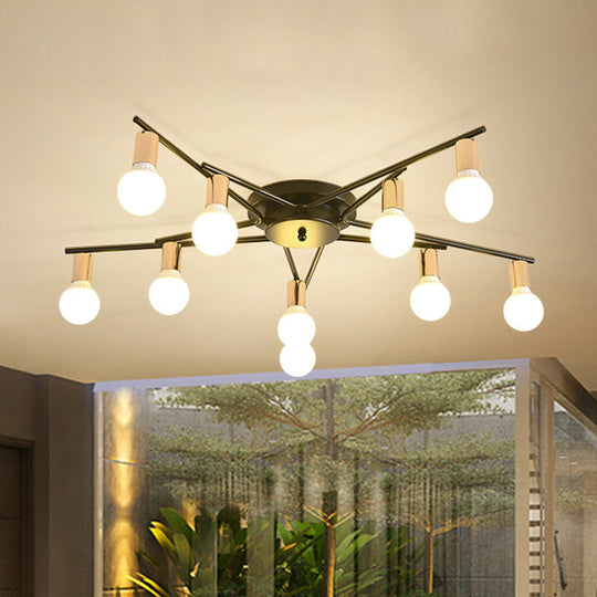 Modern Gold Starburst Semi Flush Ceiling Light Fixture with White Glass Shade - 6/8/10-Head