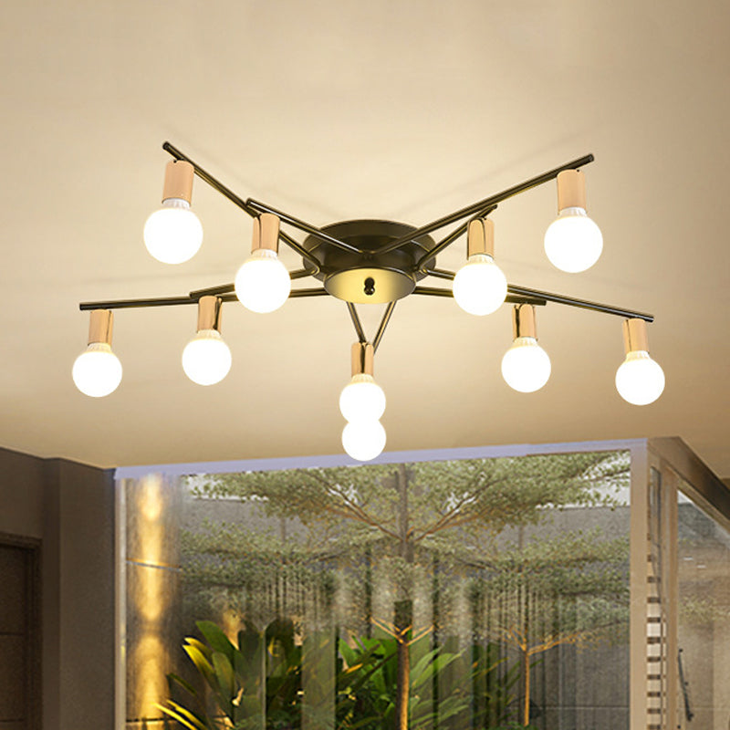 Modern Gold Starburst Semi Flush Ceiling Light Fixture With White Glass Shade - 6/8/10-Head 10 /