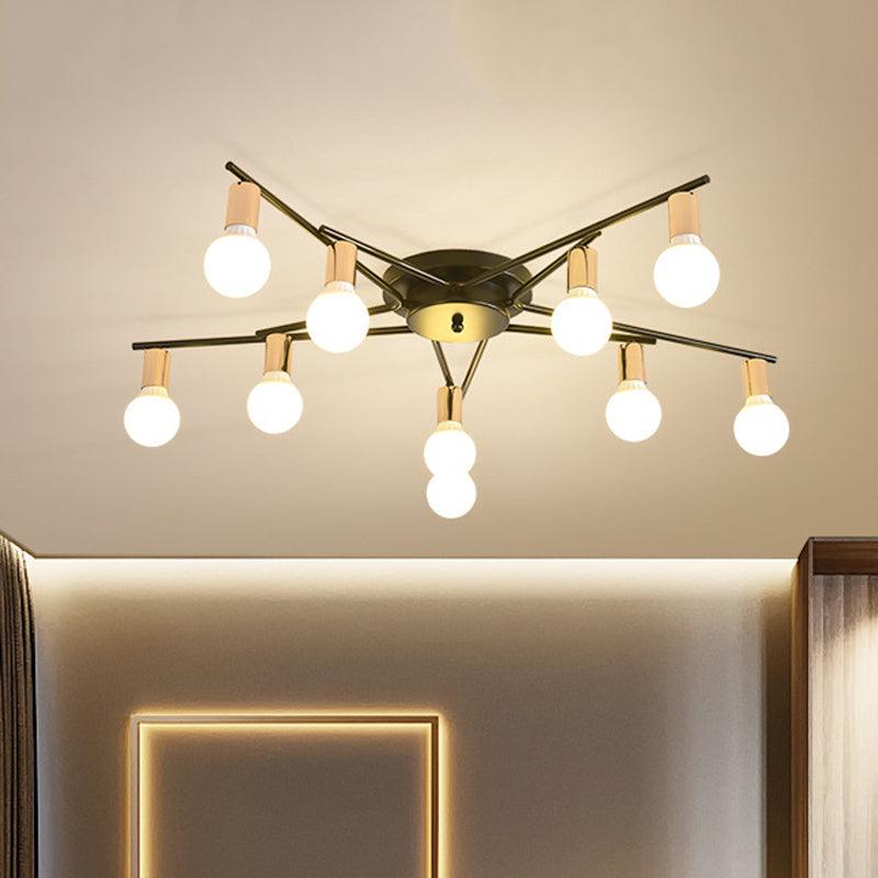 Modern Gold Starburst Semi Flush Ceiling Light Fixture with White Glass Shade - 6/8/10-Head