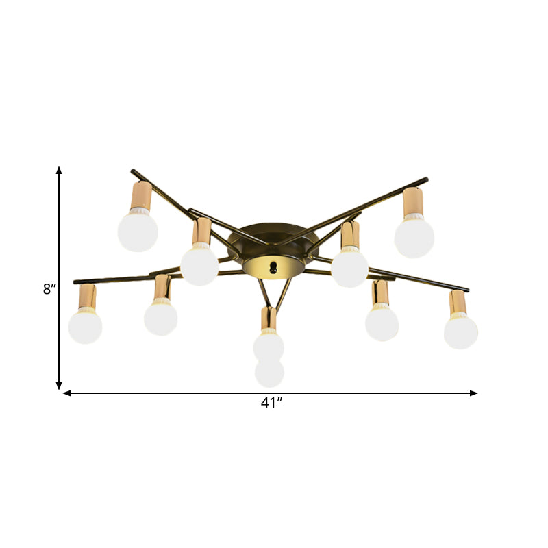 Modern Gold Starburst Semi Flush Ceiling Light Fixture with White Glass Shade - 6/8/10-Head