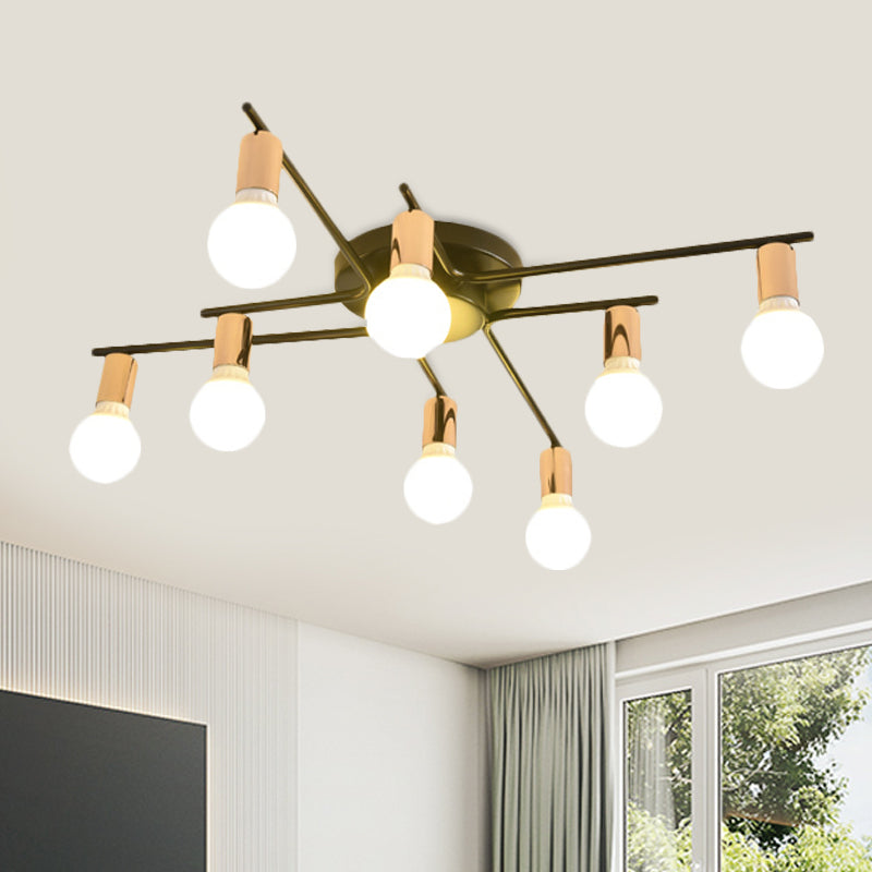 Modern Gold Starburst Semi Flush Ceiling Light Fixture with White Glass Shade - 6/8/10-Head