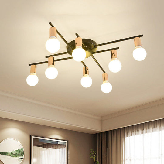 Modern Gold Starburst Semi Flush Ceiling Light Fixture with White Glass Shade - 6/8/10-Head