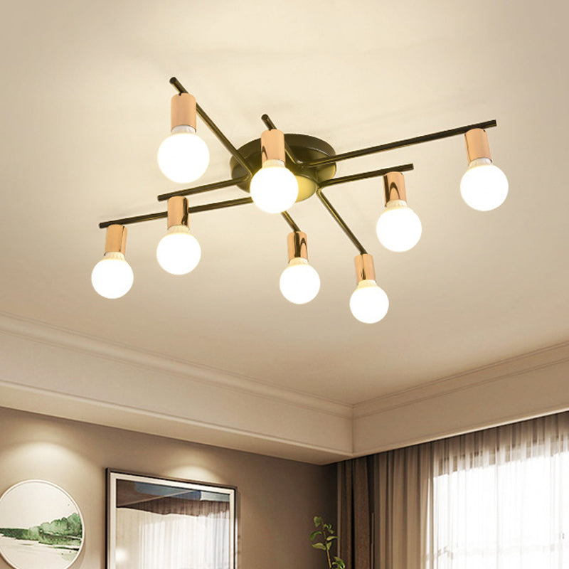 Modern Gold Starburst Semi Flush Ceiling Light Fixture With White Glass Shade - 6/8/10-Head 8 /