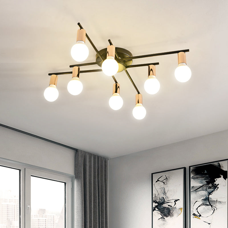 Modern Gold Starburst Semi Flush Ceiling Light Fixture with White Glass Shade - 6/8/10-Head