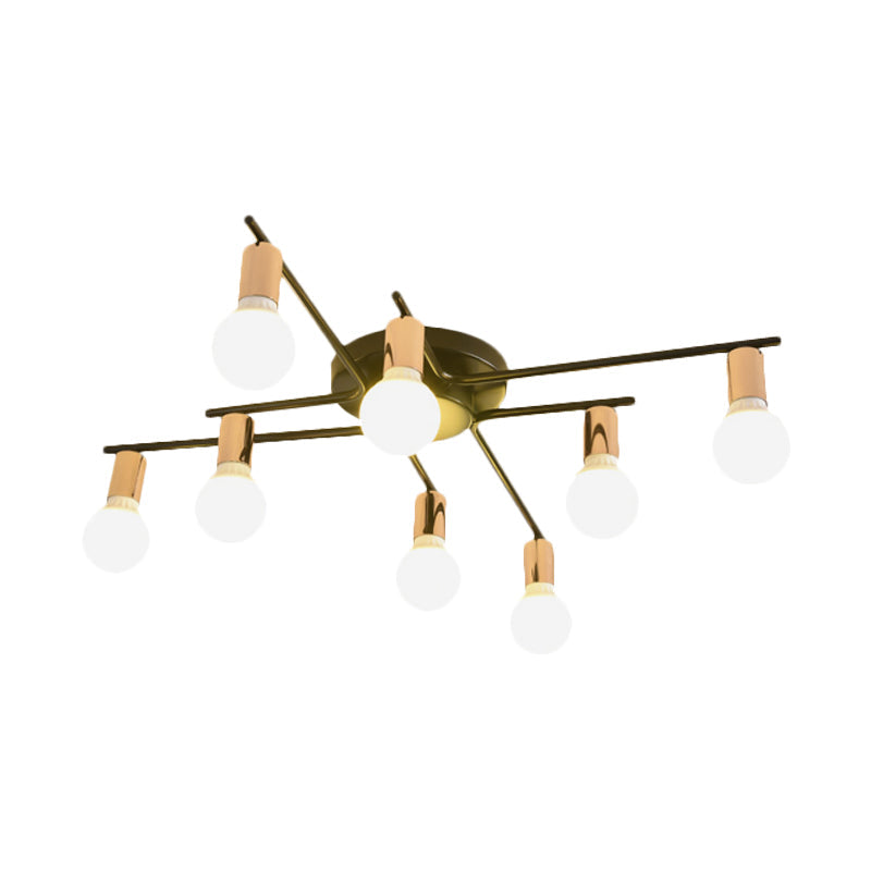 Modern Gold Starburst Semi Flush Ceiling Light Fixture with White Glass Shade - 6/8/10-Head