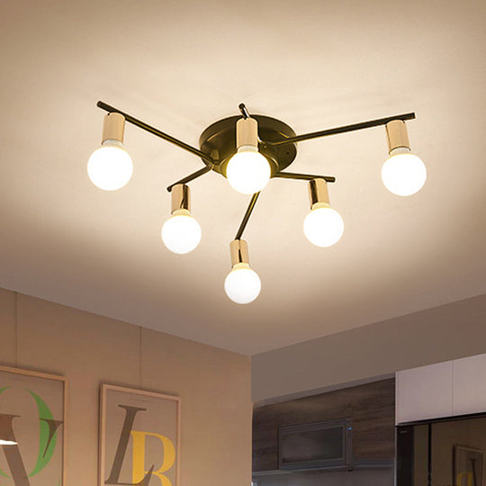 Modern Gold Starburst Semi Flush Ceiling Light Fixture with White Glass Shade - 6/8/10-Head