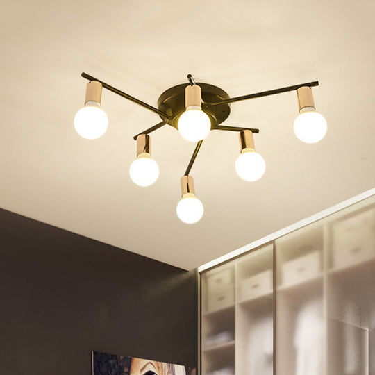 Modern Gold Starburst Semi Flush Ceiling Light Fixture with White Glass Shade - 6/8/10-Head