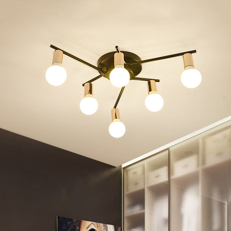 Modern Gold Starburst Semi Flush Ceiling Light Fixture With White Glass Shade - 6/8/10-Head