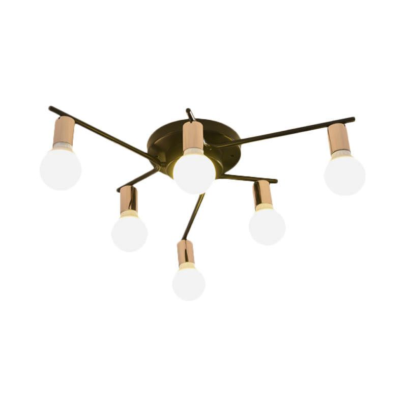 Modern Gold Starburst Semi Flush Ceiling Light Fixture with White Glass Shade - 6/8/10-Head