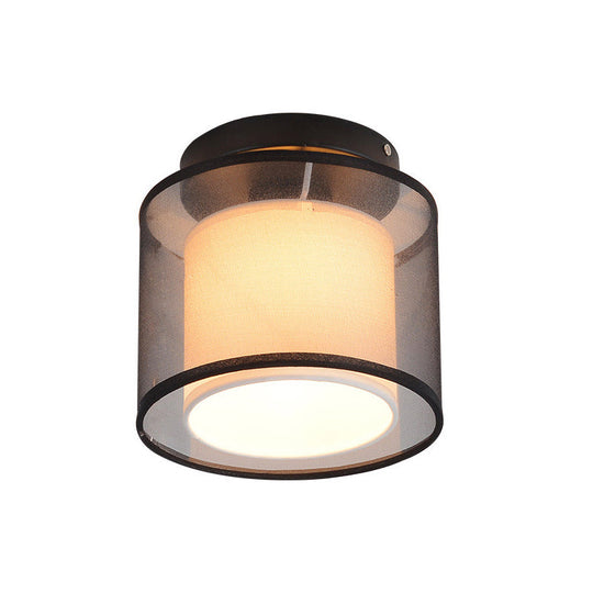 Industrial Dual-Layer Black Fabric Ceiling Light Fixture - Flush Mount Cylinder Design