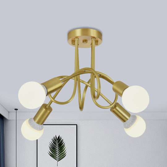 Colonial Sputnik Semi Flush Mount Ceiling Light In Gold With Opal Glass Shade - 3/4/5-Light Metal