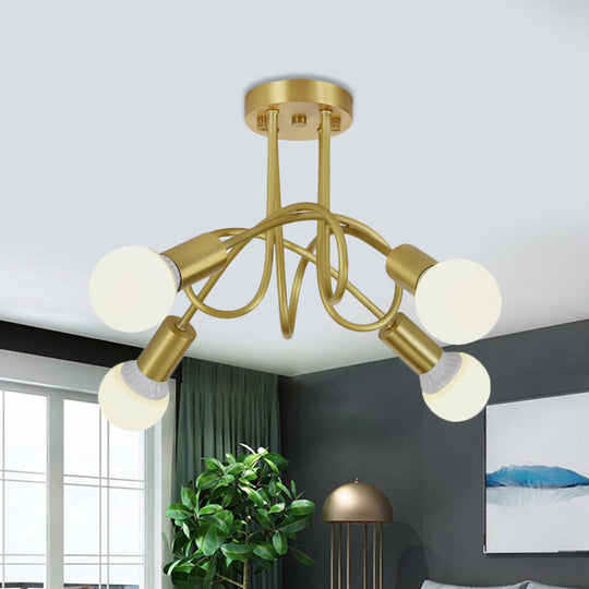 Colonial Sputnik Semi Flush Mount Ceiling Light in Gold with Opal Glass Shade - 3/4/5-Light Metal Fixture