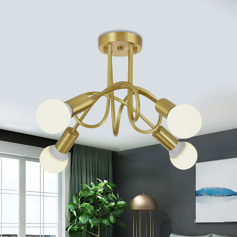 Colonial Sputnik Semi Flush Mount Ceiling Light In Gold With Opal Glass Shade - 3/4/5-Light Metal