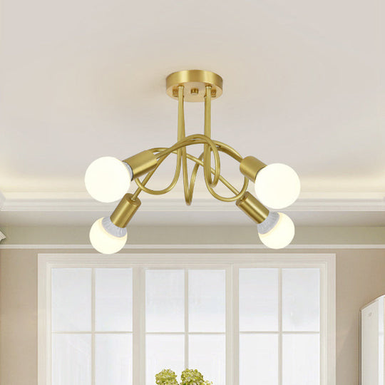 Colonial Sputnik Semi Flush Mount Ceiling Light in Gold with Opal Glass Shade - 3/4/5-Light Metal Fixture