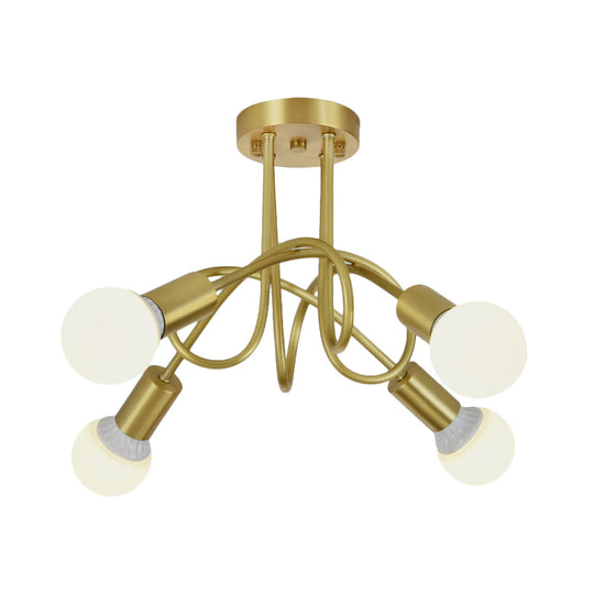 Colonial Sputnik Semi Flush Mount Ceiling Light in Gold with Opal Glass Shade - 3/4/5-Light Metal Fixture