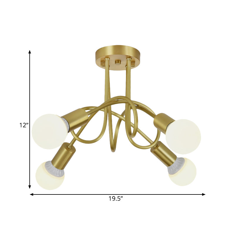 Colonial Sputnik Semi Flush Mount Ceiling Light in Gold with Opal Glass Shade - 3/4/5-Light Metal Fixture