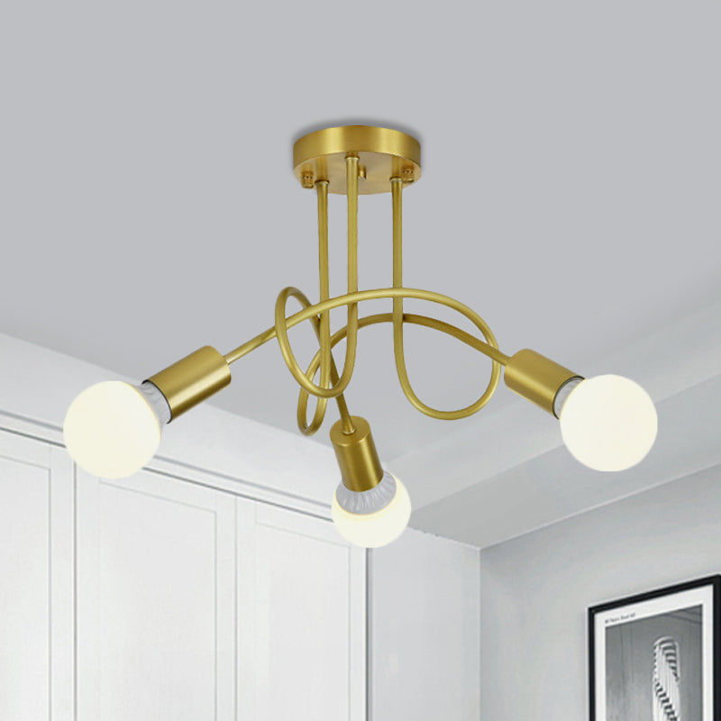 Colonial Sputnik Semi Flush Mount Ceiling Light in Gold with Opal Glass Shade - 3/4/5-Light Metal Fixture