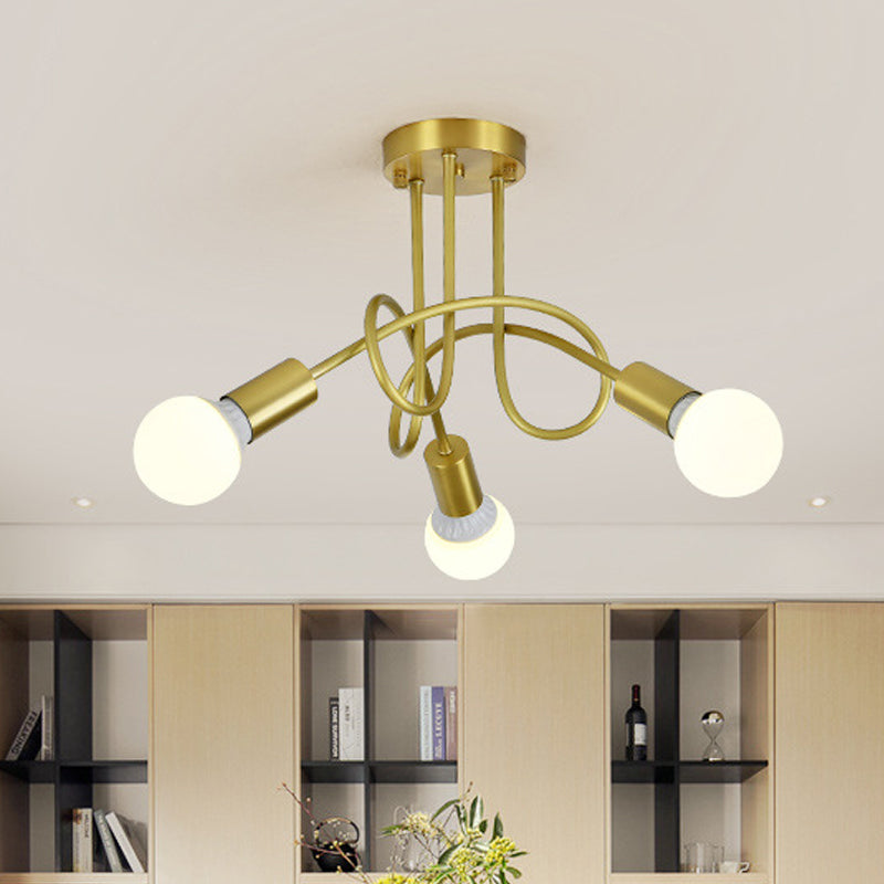 Colonial Sputnik Semi Flush Mount Ceiling Light In Gold With Opal Glass Shade - 3/4/5-Light Metal