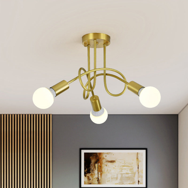 Colonial Sputnik Semi Flush Mount Ceiling Light in Gold with Opal Glass Shade - 3/4/5-Light Metal Fixture