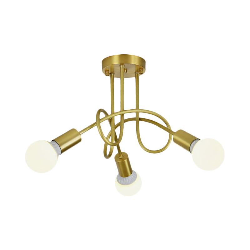 Colonial Sputnik Semi Flush Mount Ceiling Light in Gold with Opal Glass Shade - 3/4/5-Light Metal Fixture