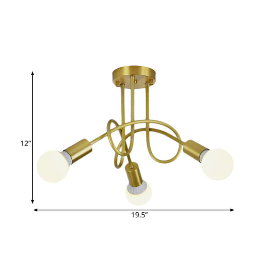 Colonial Sputnik Semi Flush Mount Ceiling Light in Gold with Opal Glass Shade - 3/4/5-Light Metal Fixture