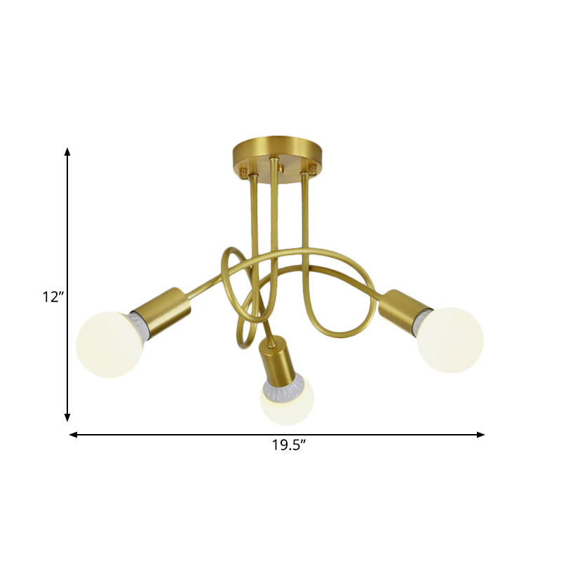 Colonial Sputnik Semi Flush Mount Ceiling Light In Gold With Opal Glass Shade - 3/4/5-Light Metal