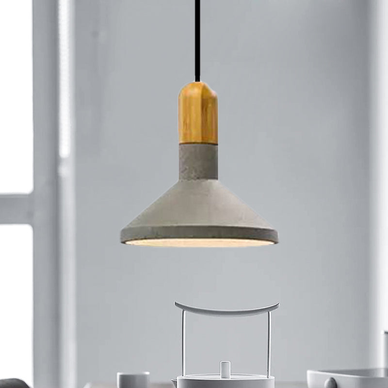 Loft Style Hanging Lamp With Cement Red/Black And Wood Finish - Perfect For Dining Table