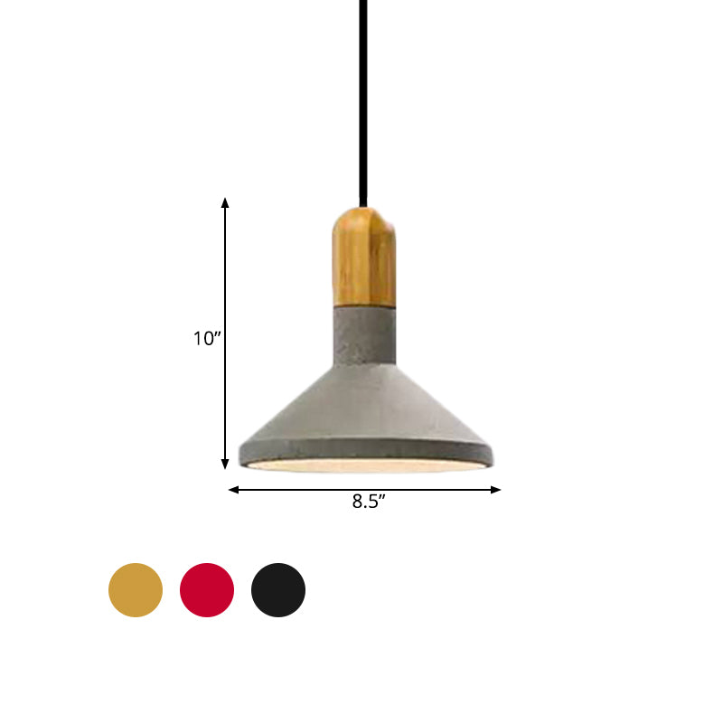 Loft Style Hanging Lamp With Cement Red/Black And Wood Finish - Perfect For Dining Table