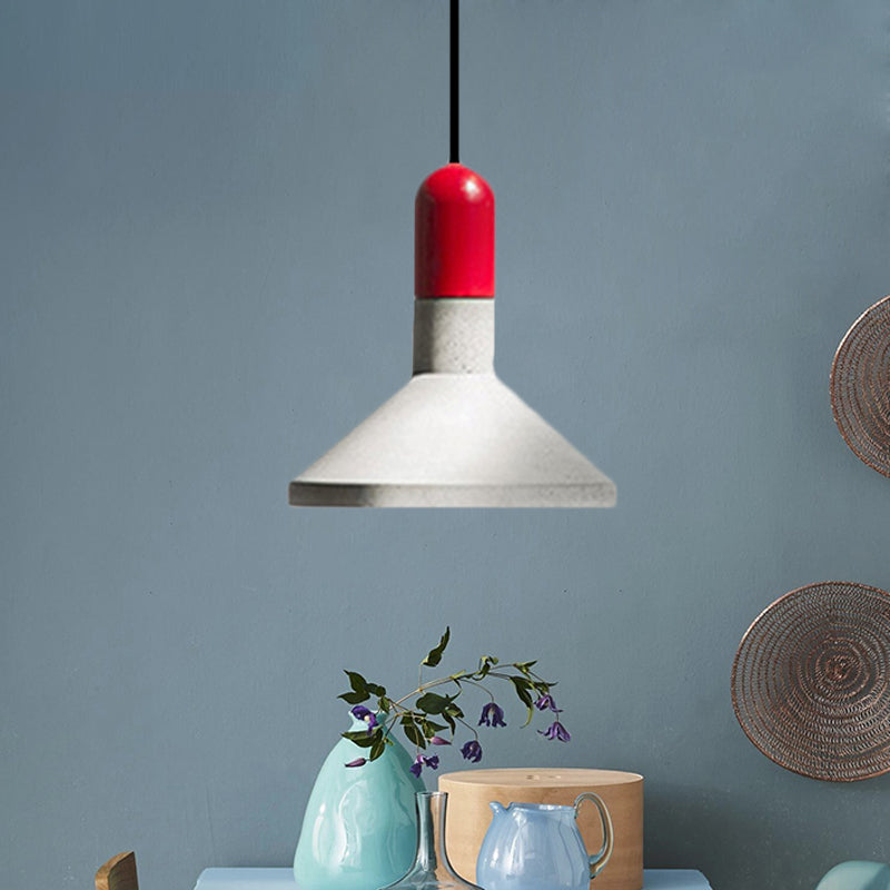 1-Light Cement Red/Black/Wood Hanging Lamp - Loft Style Pendant Ceiling Light for Dining Table