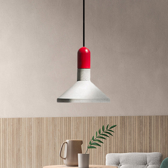 Loft Style Hanging Lamp With Cement Red/Black And Wood Finish - Perfect For Dining Table