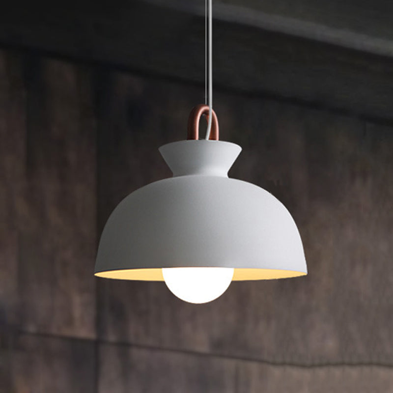 Minimalistic White Iron Pendant Light With Copper Handle For Dining Room Ceiling - Bowl/Cone/Bell