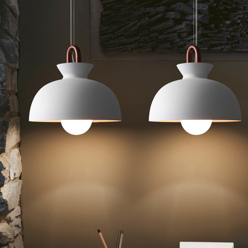 Minimalist Iron Pendant Light with White Shade and Copper Handle for Dining Room Ceiling