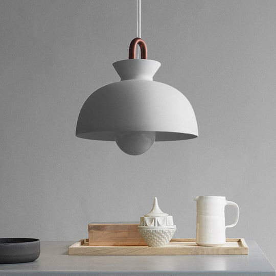 Minimalistic White Iron Pendant Light With Copper Handle For Dining Room Ceiling - Bowl/Cone/Bell