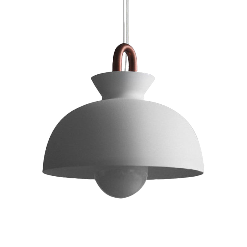 Minimalistic White Iron Pendant Light With Copper Handle For Dining Room Ceiling - Bowl/Cone/Bell