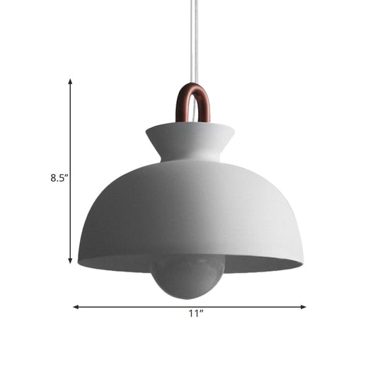 Minimalistic White Iron Pendant Light With Copper Handle For Dining Room Ceiling - Bowl/Cone/Bell