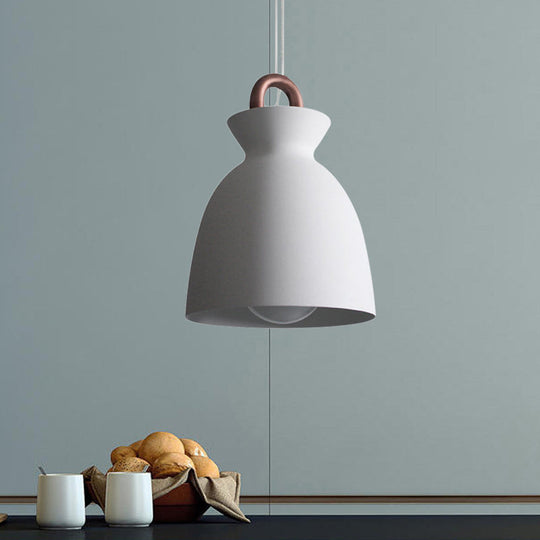 Minimalistic White Iron Pendant Light With Copper Handle For Dining Room Ceiling - Bowl/Cone/Bell