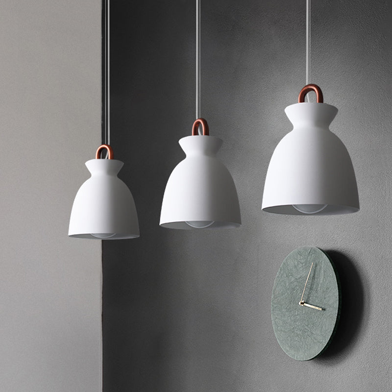 Minimalistic White Iron Pendant Light With Copper Handle For Dining Room Ceiling - Bowl/Cone/Bell