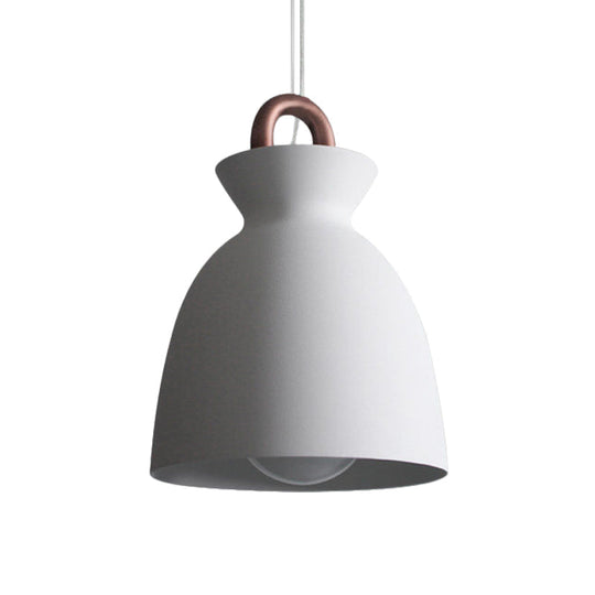 Minimalistic White Iron Pendant Light With Copper Handle For Dining Room Ceiling - Bowl/Cone/Bell