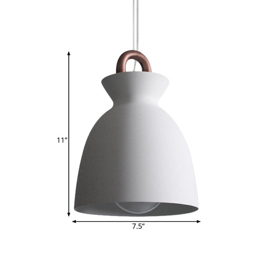 Minimalist Iron Pendant Light with White Shade and Copper Handle for Dining Room Ceiling