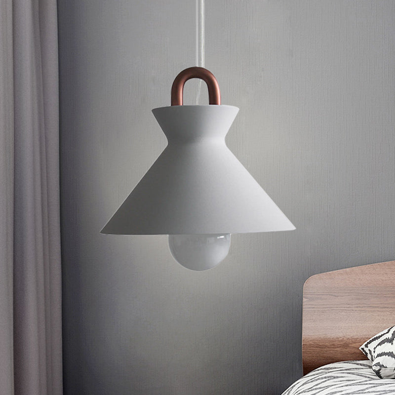 Minimalist Iron Pendant Light with White Shade and Copper Handle for Dining Room Ceiling