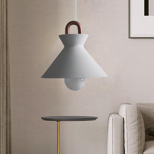 Minimalist Iron Pendant Light with White Shade and Copper Handle for Dining Room Ceiling