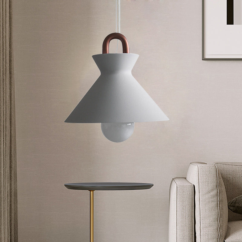 Minimalistic White Iron Pendant Light With Copper Handle For Dining Room Ceiling - Bowl/Cone/Bell