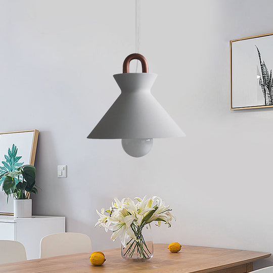 Minimalist Iron Pendant Light with White Shade and Copper Handle for Dining Room Ceiling