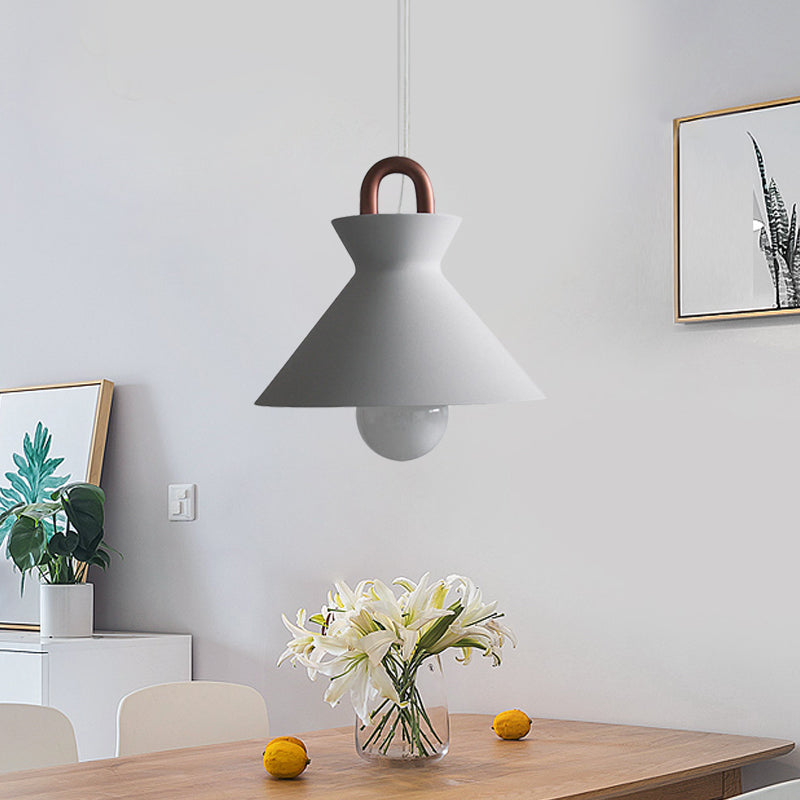 Minimalistic White Iron Pendant Light With Copper Handle For Dining Room Ceiling - Bowl/Cone/Bell