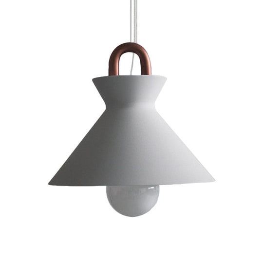 Minimalistic White Iron Pendant Light With Copper Handle For Dining Room Ceiling - Bowl/Cone/Bell