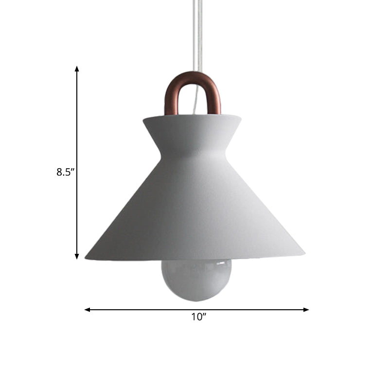 Minimalistic White Iron Pendant Light With Copper Handle For Dining Room Ceiling - Bowl/Cone/Bell