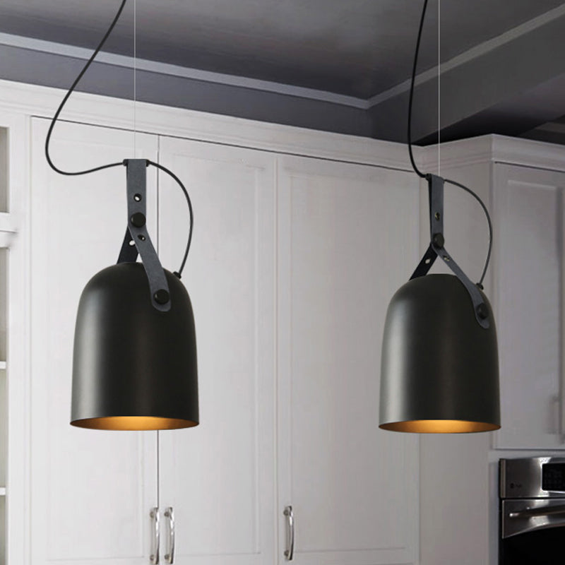 Industrial Hanging Kitchen Ceiling Lamp - Factory Iron, Elongated Dome Shape, 1 Head, Black/Copper/Silver with Strap Handle