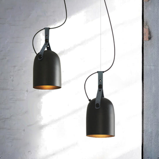 Modern Iron Ceiling Lamp With Strap Handle - Available In Black Copper Or Silver